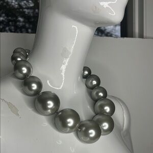 Gray Large Pearl 21” Necklace Silver Clasp